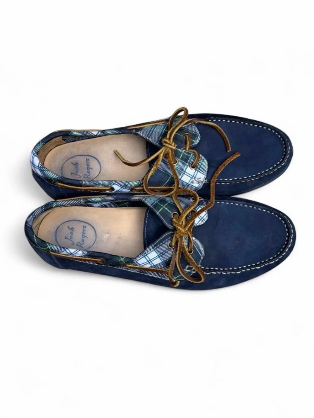 Jack Rogers Easton Navy Nubuck Plaid Boat Shoes Men’s 12 EUC
